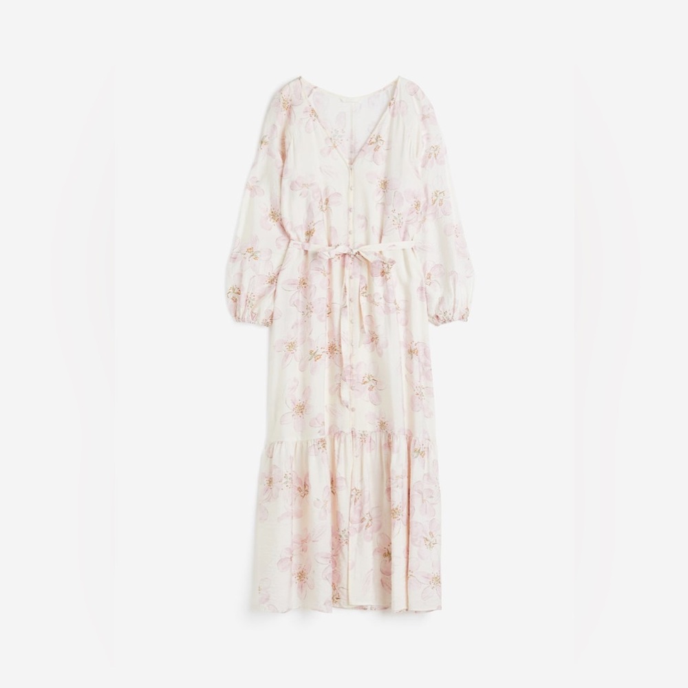 H&M maxi TIE-BELT floral summer DRESS WITH BUTTONS size small NWT - Picture 1 of 14